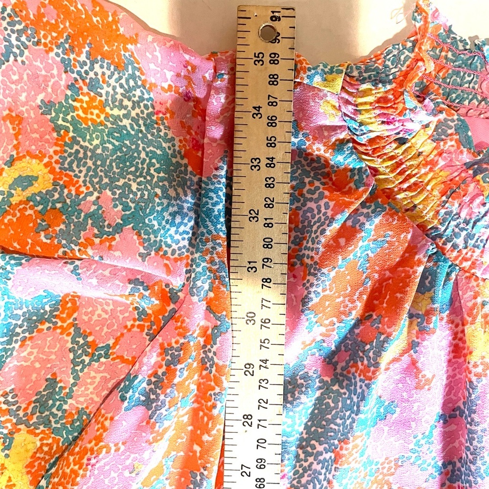 Umgee Floral Boho Shift Dress Size Large Pink Ruffle Neck Flowy Boutique - Picture 7 of 9
